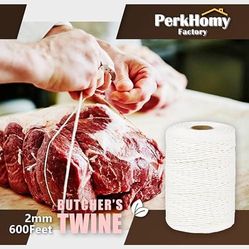 SMART&CASUAL 600 Feet 2mm Cotton Butcher Twine String Soft Food Safe for Cooking Craft Baker Kitchen Meat Turkey Sausage Roasting Gift Wrapping Gardening Crocheting Knitting thumbnail 6