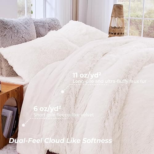 Sasttie 3-Piece Fluffy Duvet Cover Full, Ultra Soft Faux Fur and Velvet Camel Comforter Cover, Luxury Fuzzy Bedding Sets for Winter Bed, Includes 1 Duvet Cover and 2 Pillowcases, No Comforter thumbnail 3