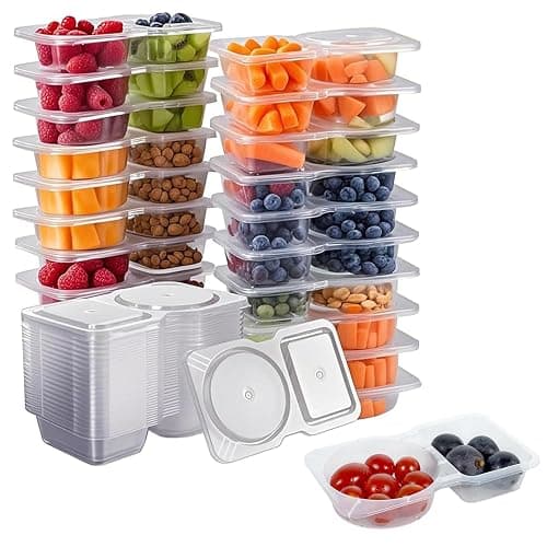 Hjdgklc 20 Pack Reusable Snack Containers with Lids, 2-Compartment Snack Containers with Lid, Perfect for Mini Sauce Boxes & Lunchable Snack Container for Kids Adults When Traveling or Going Out. (20) - Image 1
