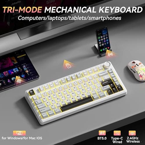 SOLAKAKA A75 75% Wireless Mechanical Keyboard, Hot Swappable Gaming Keyboard with Multifunction Knob & RGB, Gasket Mounted Creamy Keyboard, PBT Keycaps, Compact Layout for Win/Mac/PC thumbnail 3