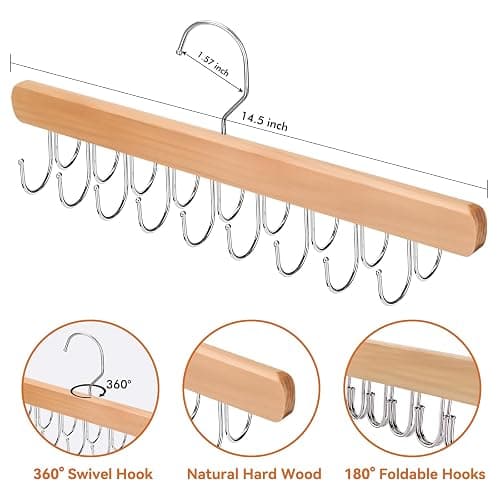 NECAMOCU 2 Pack Tank Top Hanger for Closet Organizer, Premium Bra Hangers | Wooden Bra Holder with 36 Foldable Hooks, 360° Rotating Design, Space Saving Storage for Tank Tops, Bras, Belts, Ties thumbnail 3