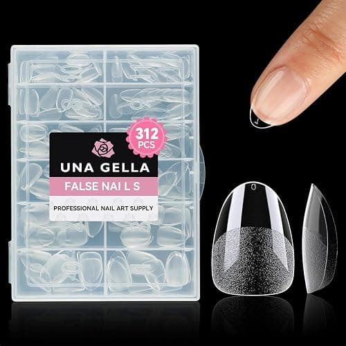 UNA GELLA Extra Short Almond Nail Tips, 312pcs XS Short Almond Gel Nail Tips Pre-Shaped Half Matte Full Cover No Need File Soft Gel Clear Fake Nails for Nails Extension Home DIY Salon 12 Sizes - Image 1