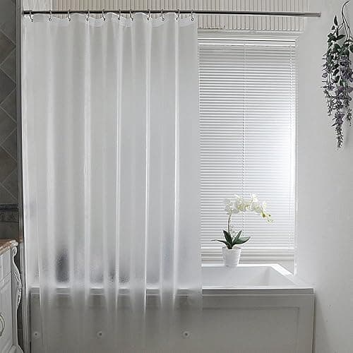 ECO Shower Curtain x2 , Semi Clear PEVA Waterproof Heavy Duty With 3 Magnets, 12 Plastic Hooks, Mould Proof, Quick-Drying Washable for Bathroom Home Decor - Image 1