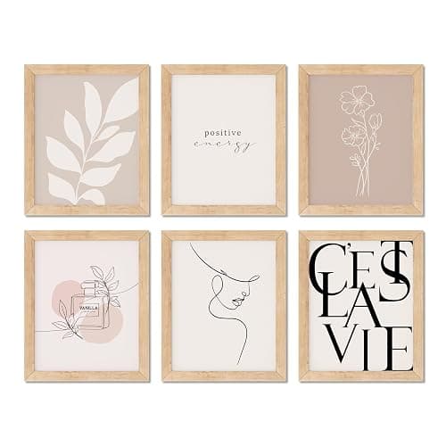 TwoDays Vanilla Girls Room Decor, Clean Girl Aesthetic Wall Art, Boho Beige Posters for Bedroom, Minimalist Cream Prints, Abstract Brown Pictures for Woman. (Set of 6, 10L x 8W, Framed) - Image 1