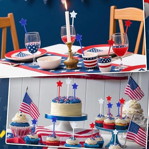 Jansun 36 Pcs 4th of July Patriotic Cocktail Stirrers, Red White and Blue Drink Stirrers Plastic Swizzle Sticks Reusable Coffee Stirrers Stir Sticks for Fourth of July Independence Day Party Supplies thumbnail 6