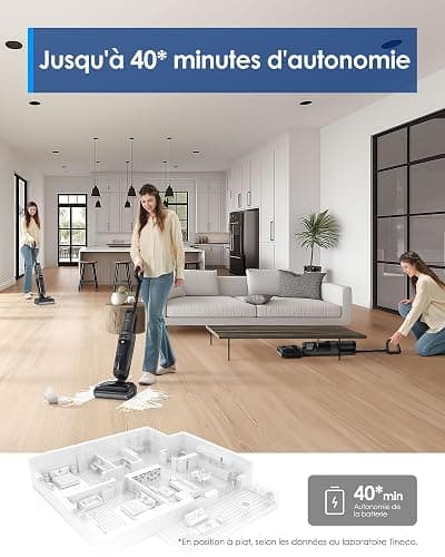 Tineco Floor One i6 Stretch Aspirateur Laveur 20 000Pa 40 Min Plat à 180° | Nettoyage Deux Bords, 40 Min d'autonomie, séchage 5 Min 85°C thumbnail 8