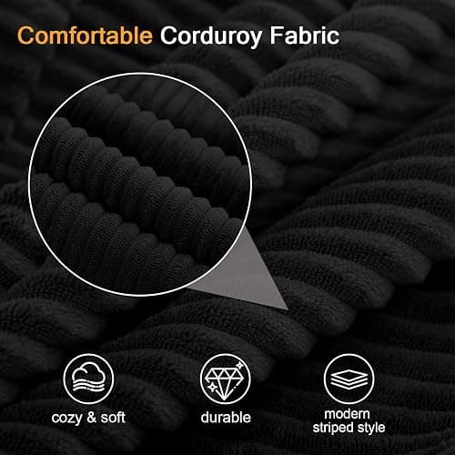 COMAX Convertible Sofa Bed, Folding Floor Couch Corduroy Fold Out Couch Bed Futon Sleeper Mattress with Pillows, Boneless Sofa Comfy Lounge Loveseat for Living Room Bedroom, Black thumbnail 9