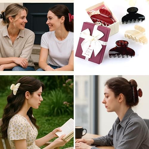 MAORULU Medium Cute Acetate Hair Claw Clip for Women Girls, 3 Inch Cherry Red Claw Clips for Thin & Medium Thick Hair, Durable French Banana Clip with Gift Box, Celluloid Accessories thumbnail 7
