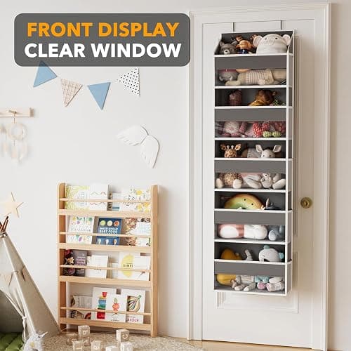 SpaceAid 1 Pack Over The Door Organizer with 5 Large Pockets and 10 Mesh Side Pockets, 5 Layers Door Organizer Hanging with Clear Window for Bedroom, Bathroom, Pantry and Nursery, Gray thumbnail 5