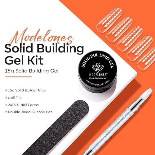 Modelones Builder Nail Gel - 15g Clear Solid Builder Gel for Nails, Nail Extension Gel Nail Kit 3D Sculpting Gel for Nail Art Manicure Set with Nail Forms and Silicone Pen Professional DIY at Home thumbnail 6