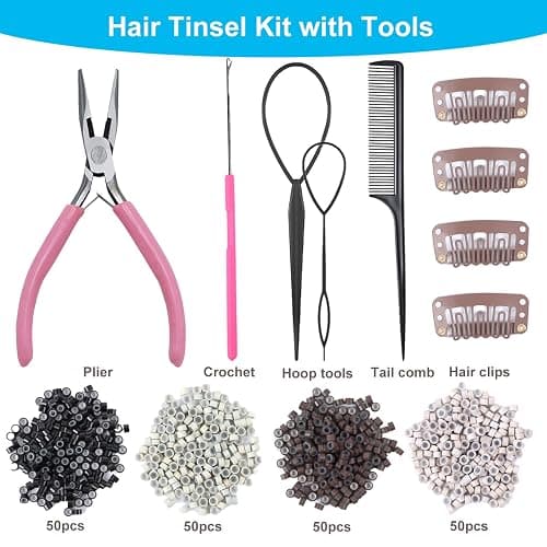 Hair Tinsel, 20 Colors Hair Tinsel Kit, 8000 Strands Tinsel Hair Extensions | 48 Inch Glitter Tinsel Hair with Tools, Heat Resistant Sparkling Fairy Hair Accessories for Girls & Women thumbnail 3