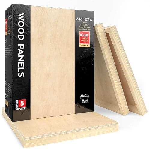 ARTEZA Wooden Canvas Board, 8x10 Inch, Pack of 5 | Cradled Birch Panels for Painting, Acrylic Pouring, Encaustic Art & Wood Burning - Image 1
