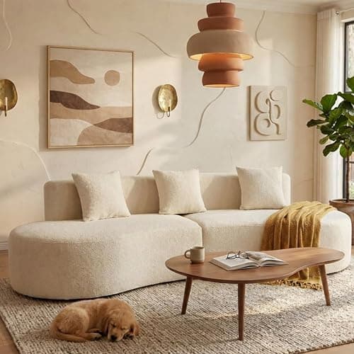 IKAYAA Curved Sofas for Living Room, Modern Boneless Curved Couch Half Moon, No Assembly Couch, White Couch, Round Couch, 4 Seat Curved Sectional Sofa, No Assembly Required, Cream White thumbnail 5