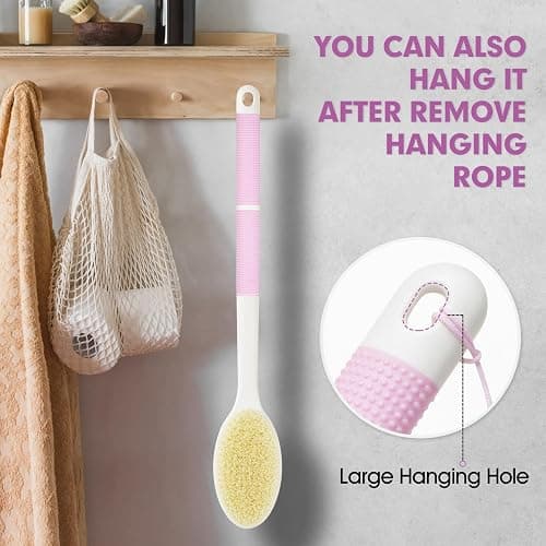 Backski Body Scrubber Anti Slip for Shower,Shower Brush Long Handle with Stiff and Soft Bristles,Body Wash Exfoliating Back Scrubber for Bath or Dry Brushing Body Brush(Pink) thumbnail 7