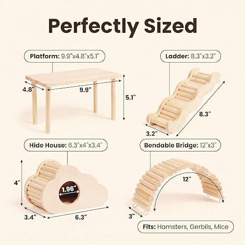 Hamster Platforms Wooden Ladder Bendy Bridge Fence Hidden Play House | Hamster Game Climbing Toy with Platform Decor Cage Accessories for Dwarf Syrian Mice Degus Gerbils Squirrel Small Pets thumbnail 6