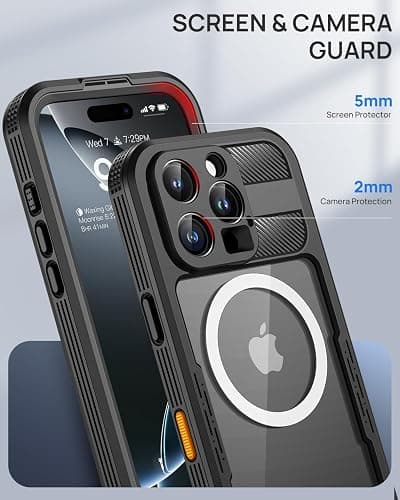 Lanhiem Magnetic for iPhone 16 Pro Max Case, IP68 Waterproof Dustproof Case, [Compatible with Magsafe] [Built-in Screen Protector] Full Body Heavy Duty Rugged Phone Cover 6.9 inch, Black/Clear thumbnail 8