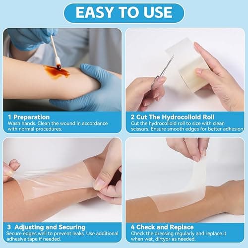 Hydrocolloid Bandages for Wound Care, Medical-Grade Hydrocolloid Roll with Self-Adhesive, Ultra Absorbent, Flexible & Waterproof, Cut-to-Size First Aid Kit Essential (2in*4.8ft) thumbnail 6
