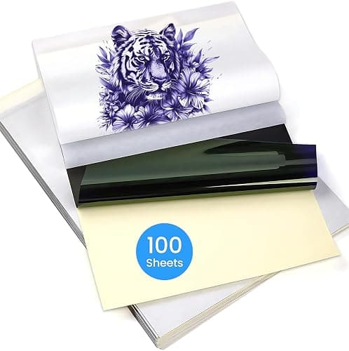 MOKOHOA Tattoo Transfer Paper, 100 Sheets Tattoo Stencil Paper, Stencil Paper for Tattooing- A4 Sizes, Tattoo Stencil Kit, Carbon Tracing Pape,4 Layers Thermal Transfer Paper DIY Tattoo - Image 1