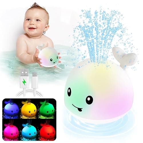 ANGGIKO Baby Bath Toys, Toddler Bath Toys for Kids Ages 1-3, Light Up Whale Bath Toy Sprinkler, Pool Water Table Infant Baby Toys 6-12-18 Months, Bathtub Fountain Toy, Toddler 1st Birthday 1 2 3 Gifts - Image 1