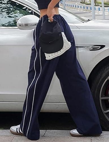 Shebote Womens Parachute Pants Wide Leg Baggy Pants Y2K Elastic Waist Jogger Sweatpants Track Pants Streetwear thumbnail 2