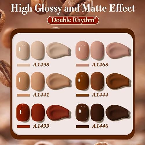 Double Rhythm 6 Pcs 15 ML Gel Polish Set Same Color Same Bottle Soak Off Gel Polish Kit Nail Art Manicure Salon DIY at Home for Women (Coffee Brown Nude Red Beige Pink-T6-5) thumbnail 5