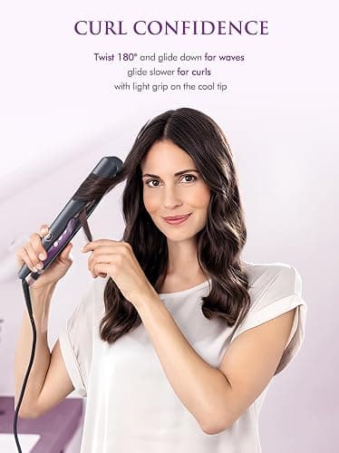 LANDOT Hair Straightener and Curler 2 in 1, Twist Flat Iron 1" Dual Voltage | Anti-Frizz Tourmaline Ceramic Float Plates, Fast 30s Heat-Up, 12 Temp 250-450F, All Hair Types, Auto Shut-off thumbnail 3