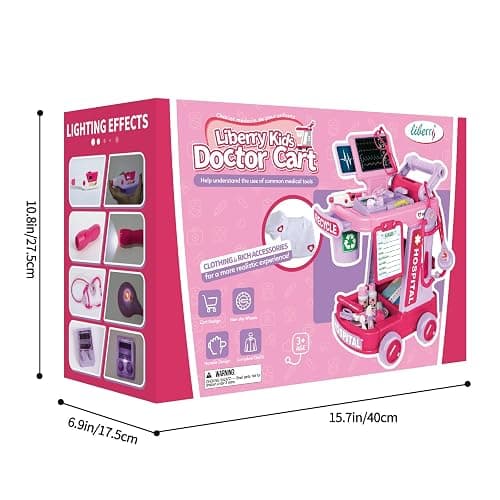 Liberry Toddlers Doctor Kit Toy for Girls Boys Ages 2 3 4 5, Pink | Kids Doctor Playset with Cart, Costume & Stethoscope, Role Play, Pretend Play Medical Toys, Birthday Gift thumbnail 8