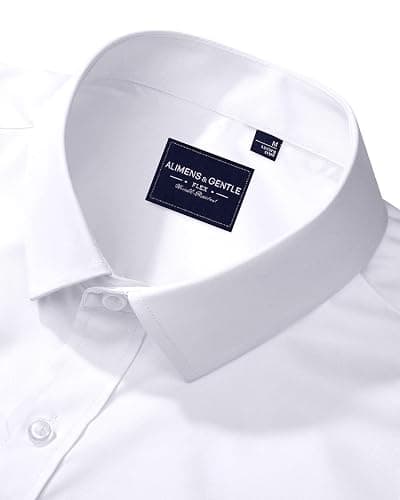 Alimens & Gentle Men's Dress Shirts Long Sleeve Wrinkle-Free Stretch Shirts Solid Formal Button Down Shirt with Pocket thumbnail 3
