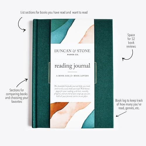 Duncan & Stone Reading Journal for Book Lovers, Daily Log, Teal, 120pg | Linen-bound 120-page reading log to track books read & reviews; an ideal book lover & reader gift for women thumbnail 3