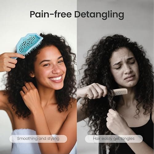 AIMIKE Glacier Detangling Brush, Pain-Free Detangler Brush for Curly Hair Wet & Dry Use, Glide Through Tangles with Ease, Vented Hairbrush for Women's 2c to 4c Curls, Blue thumbnail 4