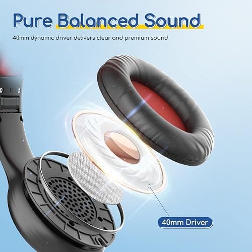 EarFun Kids Headphones Wired with Microphone, 85/94dB Volume Limit Headphones for Kids, Portable Wired Headphone with Shareport, Stereo Sound Foldable Headset for School/Tablet/iPad/Kindle, Black Red thumbnail 6