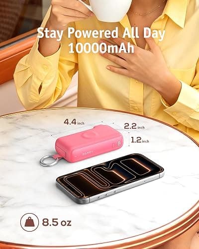 RORRY Flow Portable Charger 10000mAh 40W Wall Plug Power Bank Battery Pack | Built-in USB-C Cable, Keychain Design, Fast Charging, for iPhone 17/16/15, Apple Watch, iPad, 3-in-1, Travel Essential thumbnail 8