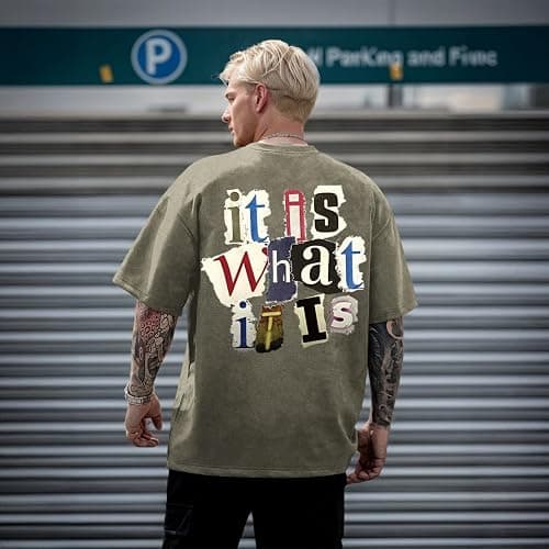 Zoemghc Men's Graphic Tees Funny Letter Print Vintage Oversize T Shirts Acid Wash Shirt Streetwear Rapper Casual Tee Top thumbnail 2