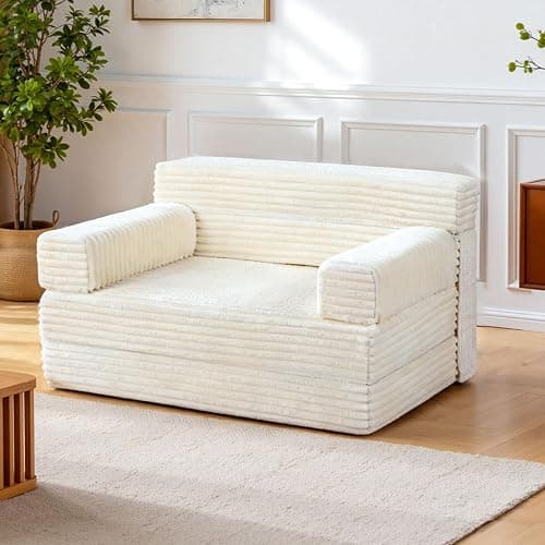 YEPDIN Folding Sofa Bed,Convertible Sofa Bed with Armrest Foldable Sleeper Chair, Portable Folding 4-in-1 Floor Sofa with Convertible Lounge Chair for Living Room,Bedroom,Washable Cover,White Single - Image 1