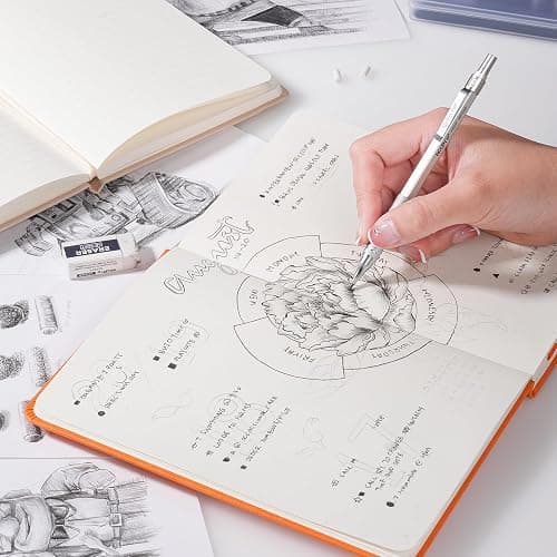 Nicpro Metal Mechanical Pencil Set, 5 PCS Art Drafting Pencils 0.3, 0.5, 0.7, 0.9 mm & 2mm Graphite Lead Holder For Sketching Drawing With 9 Tubes (4B 2B HB 2H Colors) Lead Refills Erasers Case thumbnail 9