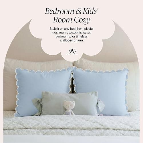 BEBE BASK Blue Scalloped Pillow Cover - Set of 2-18 x 18 Inch - Scallop Pillow Cover - Scalloped Pillows - Scallop Pillows - 100% Cotton - Grandmillennial Style (Sky Blue/White) thumbnail 7