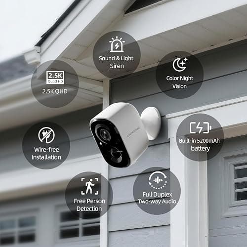 CINMOORE 2.5K Wireless Home Security Cameras 2-Pack, Outdoor WiFi Non-Subscription AI Person Detection, 4MP Color Night Vision, Full Duplex 2-Way Audio, IP66 Waterproof Battery Powered, U.S. AWS Cloud thumbnail 2