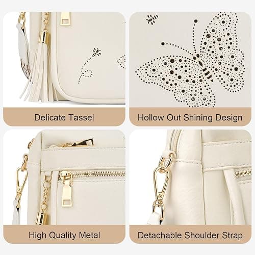 KITEVIUN Crossbody Bags for Women Trendy Leather Crossbody Purse Shoulder Handbags Butterfly Design thumbnail 5