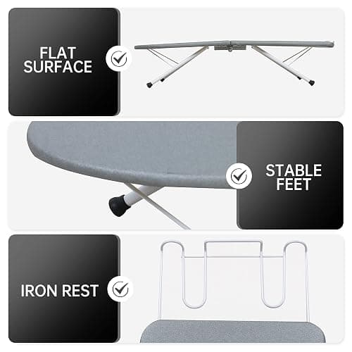 ZOES HOMEWARE Tabletop Ironing Board,Portable Iron Board with Iron Rest, Foldable Small Ironing Board with Heat Resistant Cover and 100% Cotton Pad, 31.5"x11.8"x7", Grey thumbnail 6