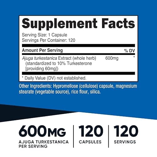 Nutricost Turkesterone Dietary Supplement 600mg, 120 Capsules - Vegetarian, Non-GMO & Gluten Free thumbnail 2