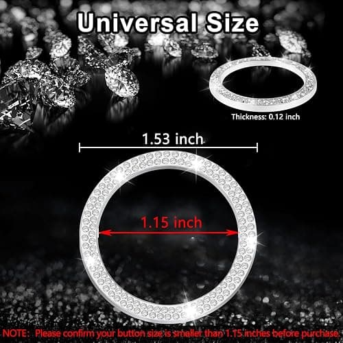LivTee 2 PCS Crystal Double Rhinestone Car Engine Start Stop Decoration Ring, Bling Car Interior Accessories for Women, Push to Start Button Cover Sticker, Automotive Decals, White thumbnail 4