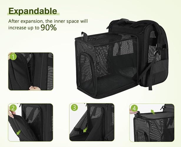 Pecute Pet Carrier Backpack, Large Cat Carrier Backpack, Expandable Cat Backpack with Breathable Mesh for Medium Large Cats, and Small Dogs, Dog Backpack Carrier for Travel Hiking Black thumbnail 9