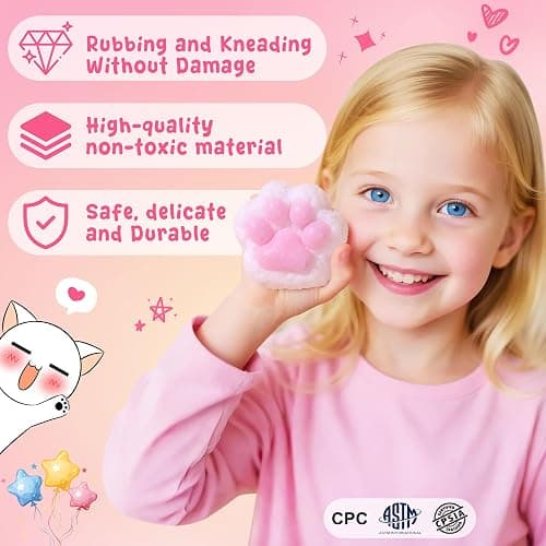Taba Squishy, 4Pcs Cute Cat Paw Fufu Sticky Squishies Puppy Paw Print, Ultra-Soft Safe Silicone Stretchable Springy Cat Paw, Gifts for Kids Adult thumbnail 5
