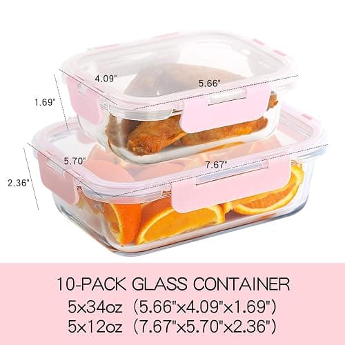 C CREST [10 Pack] Glass Meal Prep Containers, Food Storage Containers with Lids Airtight, Glass Lunch Boxes, Microwave, Oven, Freezer and Dishwasher Safe thumbnail 3