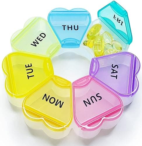 MOLN HYMY Cute Weekly Pill Box 7 Day, Heart Shaped Pill Case Organizer 1 time a Day, Purple Pink Pill Container Once Daily, Large Medicine Dispenser for Vitamin/Fish Oil/Medication/Supplements thumbnail 7