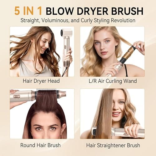 Nawedaa 5-in-1 Hair Dryer Brush Set, Detachable Hot Air Brush with Auto Wrap Curlers, Ionic Blow Dryer Brush for Fast Drying, Volumizing, Straightening & Salon Styling for All Hair Types(Beige) thumbnail 2
