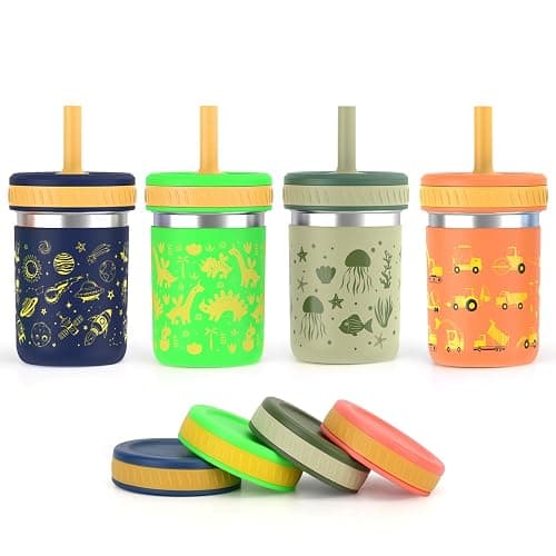 Sursip Stainless Steel Toddler Cups with Straws and Lids, Spill Resistant Sippy Cup Kids Tumbler with Silicone Straws for Smoothie, Drinking, Snacks, BPA-Free, Dishwasher Safe - 10 oz (4 Packs) - Image 1