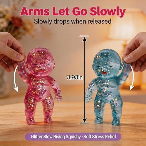 Glitter Doll Squishies Stress Ball, Squishy Babies Sensory Fidget for Stress Relief, Soft Cute Squeeze, Portable Desk Decor & Relaxing Gift for Adults (Pink) thumbnail 2