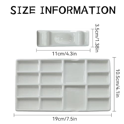 Ymcafmo 14-Well Ceramic Paint Palette, Porcelain Watercolor Painting Palette, Porcelain Paint Tray，Ideal for Watercolor Tin and Painting Supplies。（2ps） thumbnail 3