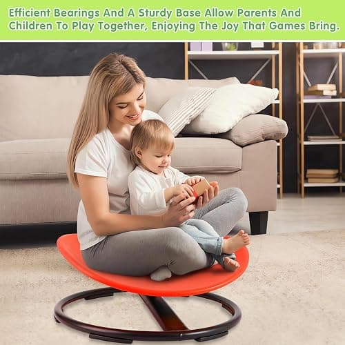 Kids Swivel Chair, Spin Sensory Chair, Metal Base, Non-Slip Design, Sensory Spin Chair Improve Physical Coordination and Spin Relief of Motion Sickness (Red) thumbnail 5